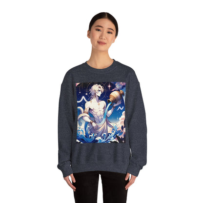Unisex Heavy Blend™ Crewneck Sweatshirt, Anime Aqua God, Aquarius Zodiac Design