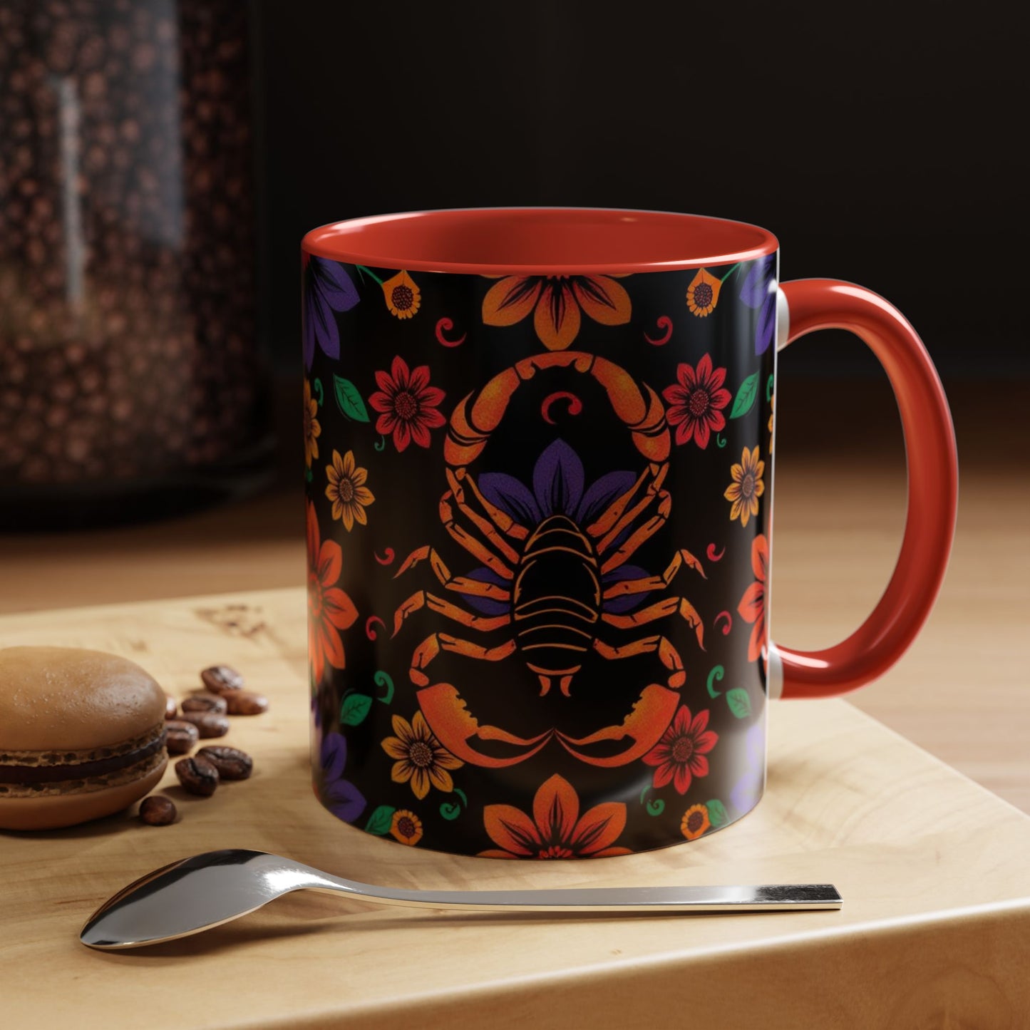 Accent Coffee Mug, Scorpio, Zodiac. Flower Pattern, (11, 15oz)