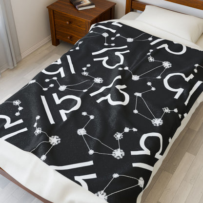 Velveteen Plush Blanket, Libra Zodiac Sign, Constellation & Symbol, Black, 100% polyester