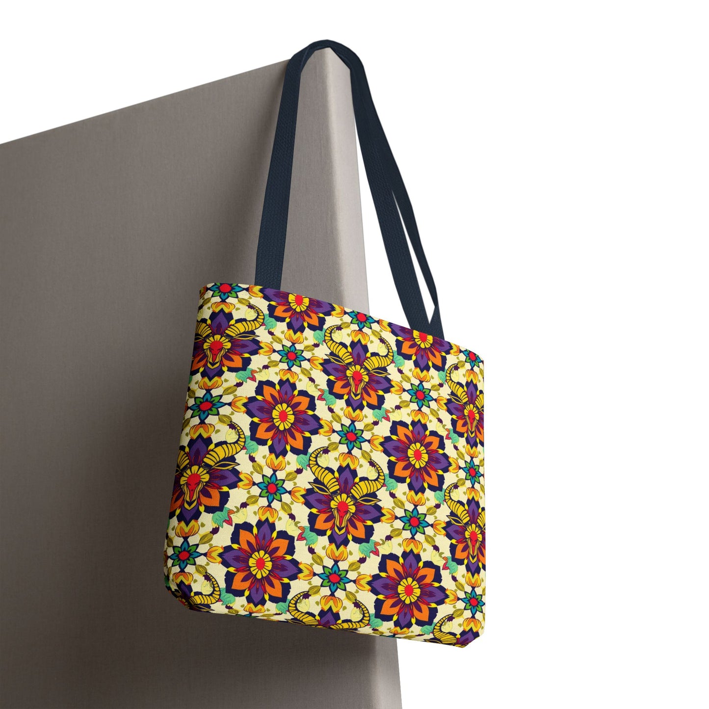 Tote Bag, (AOP), Taurus, Zodiac v5, Flower Pattern