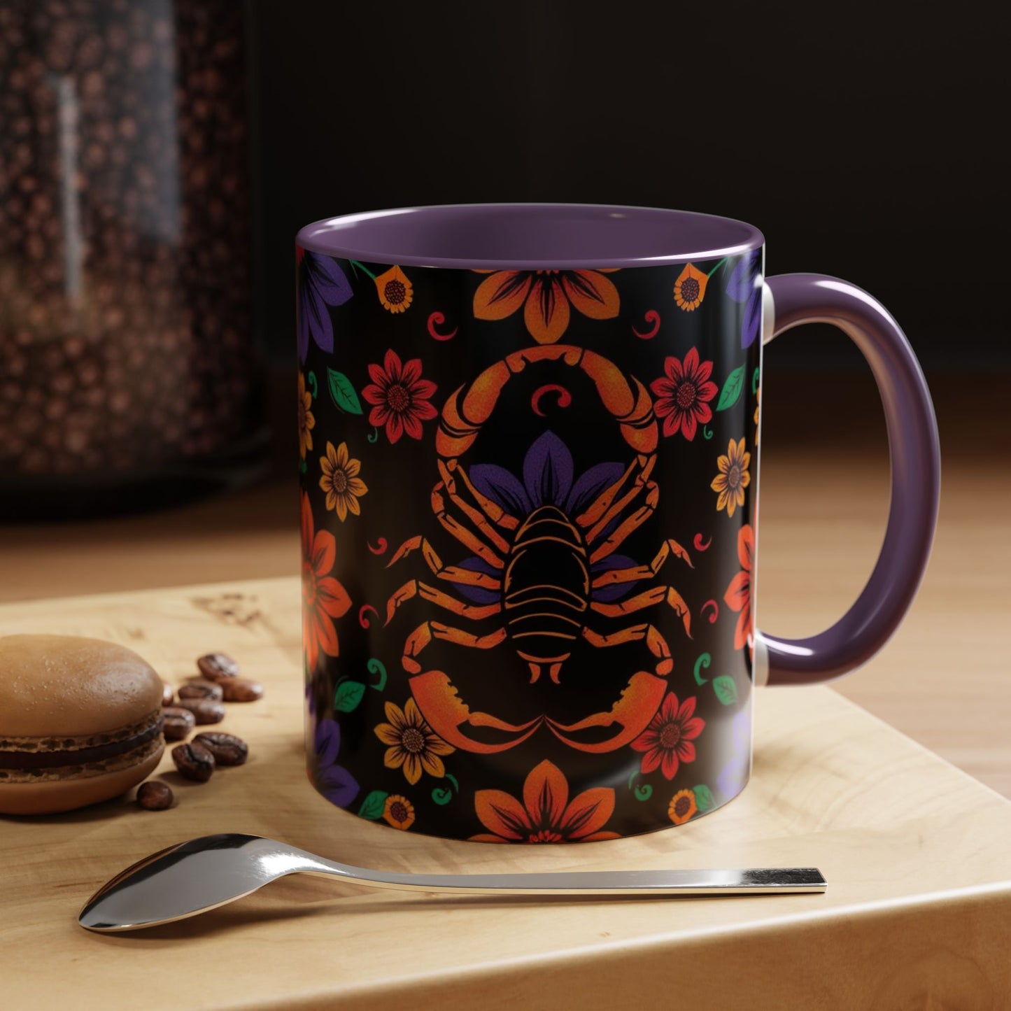 Accent Coffee Mug, Scorpio, Zodiac. Flower Pattern, (11, 15oz)
