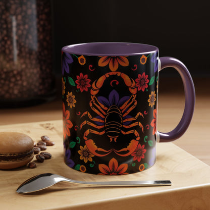 Accent Coffee Mug, Scorpio, Zodiac. Flower Pattern, (11, 15oz)