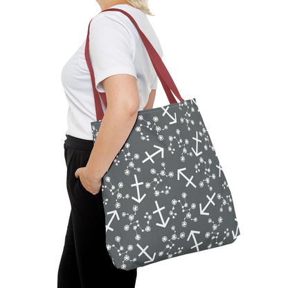 Tote Bag, Sagittarius Zodiac Sign, AOP, (Grey, White Print)