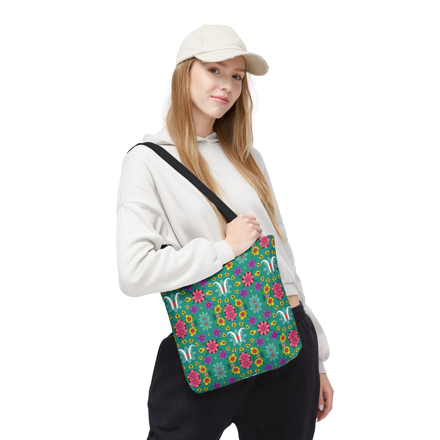 Tote Bag, (AOP), Aquarius, Zodiac v2, Flower Pattern