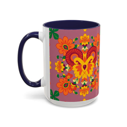 Accent Coffee Mug, Aries, Zodiac v1, Flower Pattern, (11, 15oz)