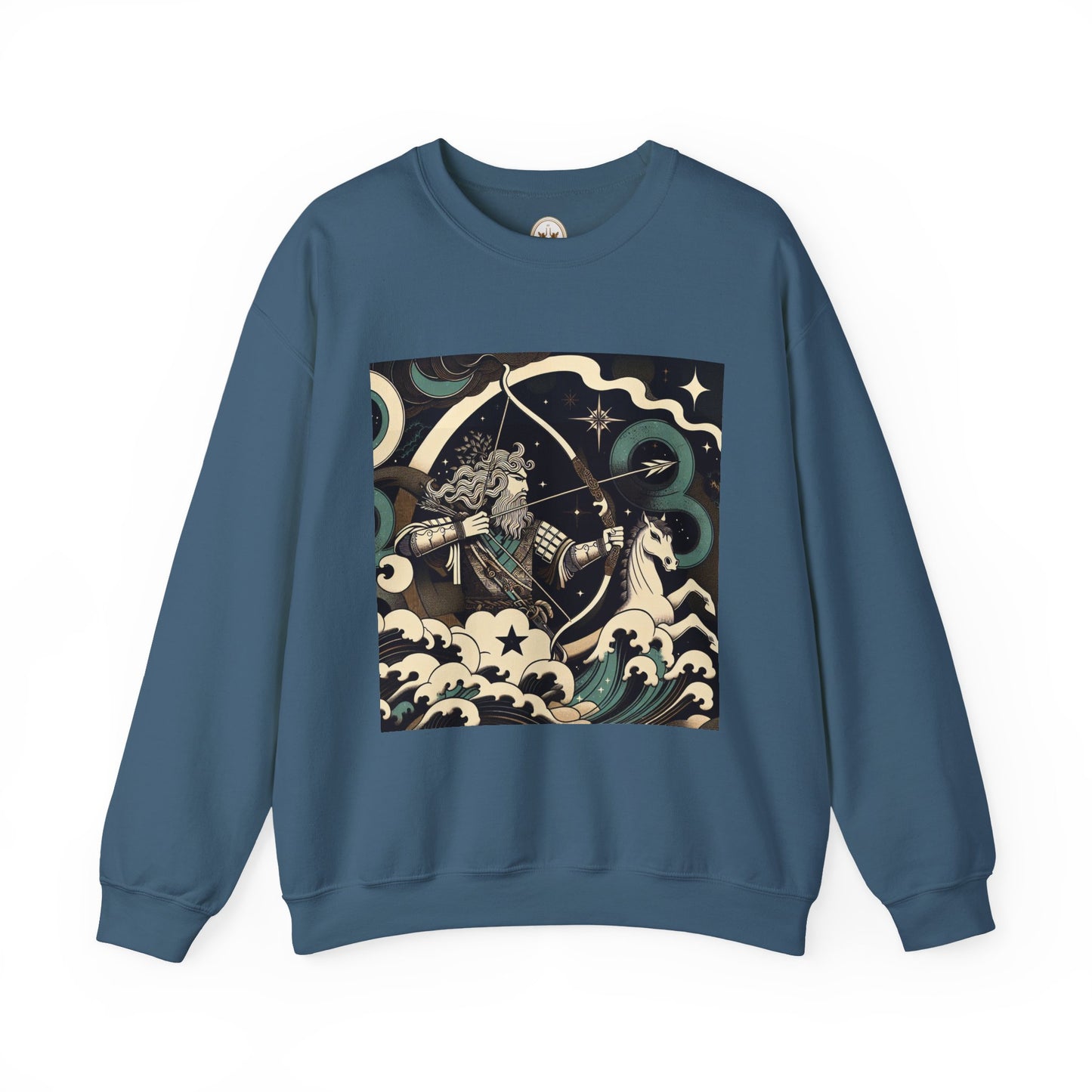 Unisex Heavy Blend™ Crewneck Sweatshirt, Man With Arrow Sagittarius Zodiac Design