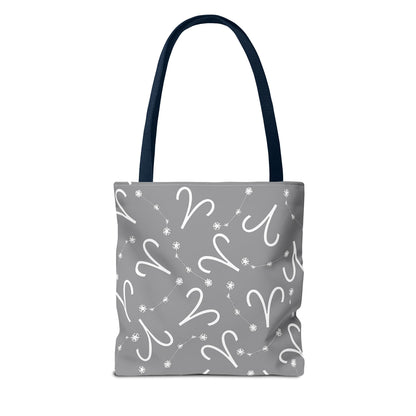 Tote Bag, Aries Zodiac Sign, AOP, (Grey, White)