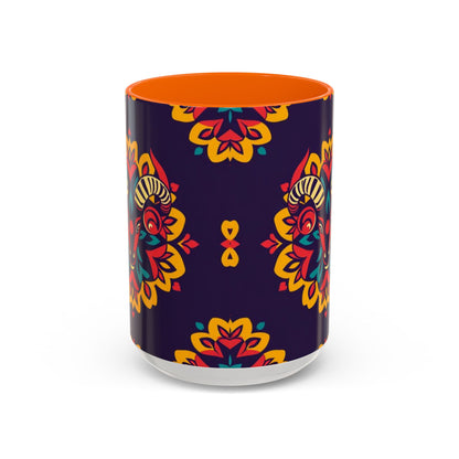 Accent Coffee Mug, Taurus, Zodiac v4. Flower Pattern, (11, 15oz)