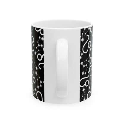Ceramic Mug, (11oz, 15oz), Ceramic Coffee Mug, Black AOP, Leo Zodiac Design