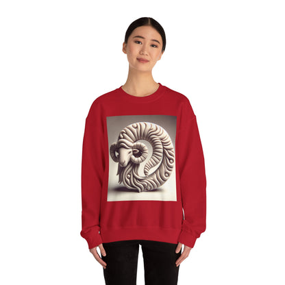 Unisex Heavy Blend™ Crewneck Sweatshirt, Round Statue, Aries Zodiac Design