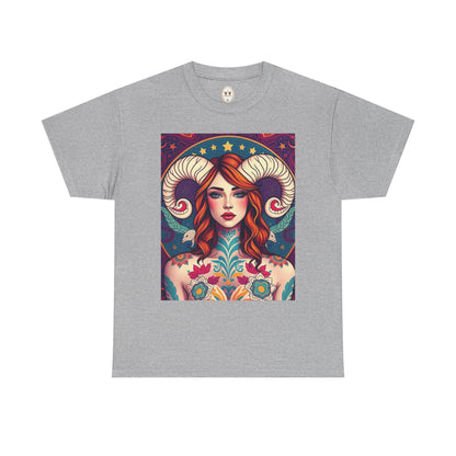 Unisex Heavy Cotton T-Shirt, Aries, Zodiac v1, Sexy Art