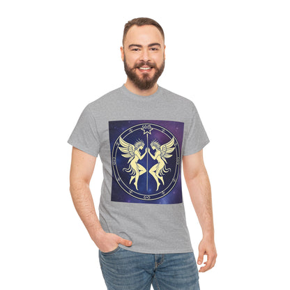 Unisex Heavy Cotton T-Shirt, Space Angel Twins, Gemini Zodiac Design