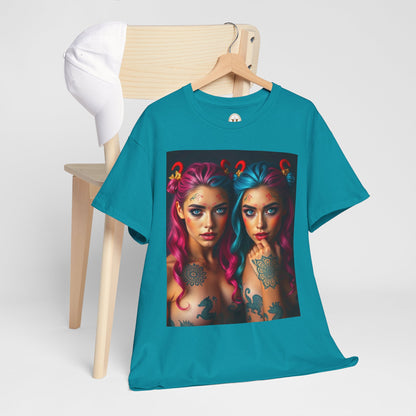 Unisex Heavy Cotton T-Shirt, Gemini, Zodiac v1, Sexy Art