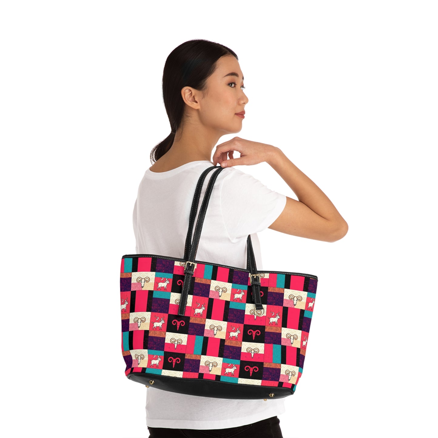 Leather Shoulder Bag, Taurus, Zodiac v4, Shapes Pattern