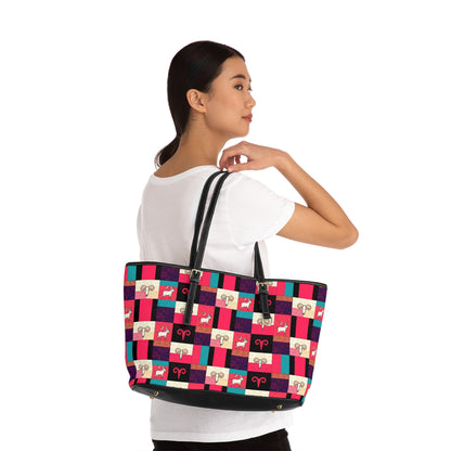 Leather Shoulder Bag, Taurus, Zodiac v4, Shapes Pattern