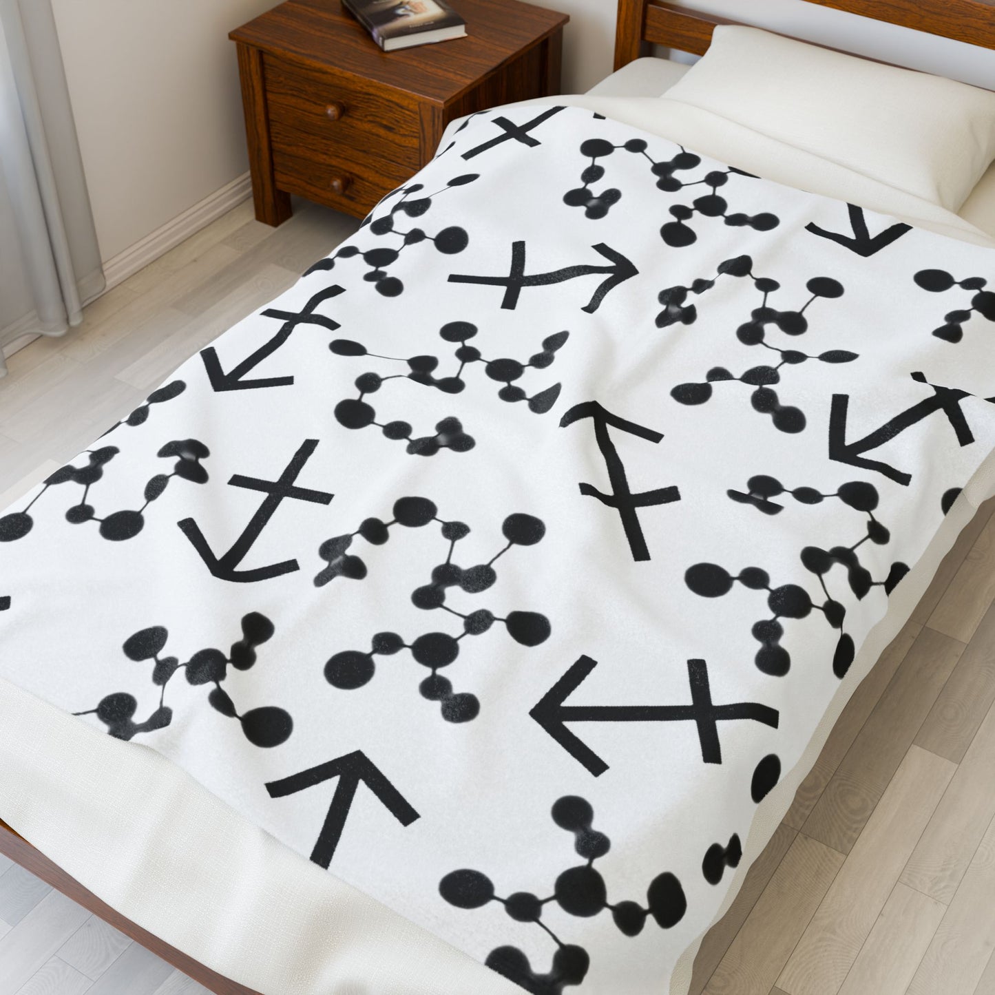 Velveteen Plush Blanket, Sagittarius Zodiac Sign, Constellation & Symbol, White, 100% polyester