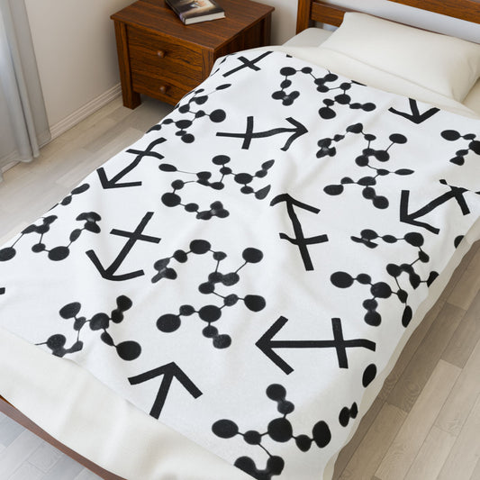 Velveteen Plush Blanket, Sagittarius Zodiac Sign, Constellation & Symbol, White, 100% polyester