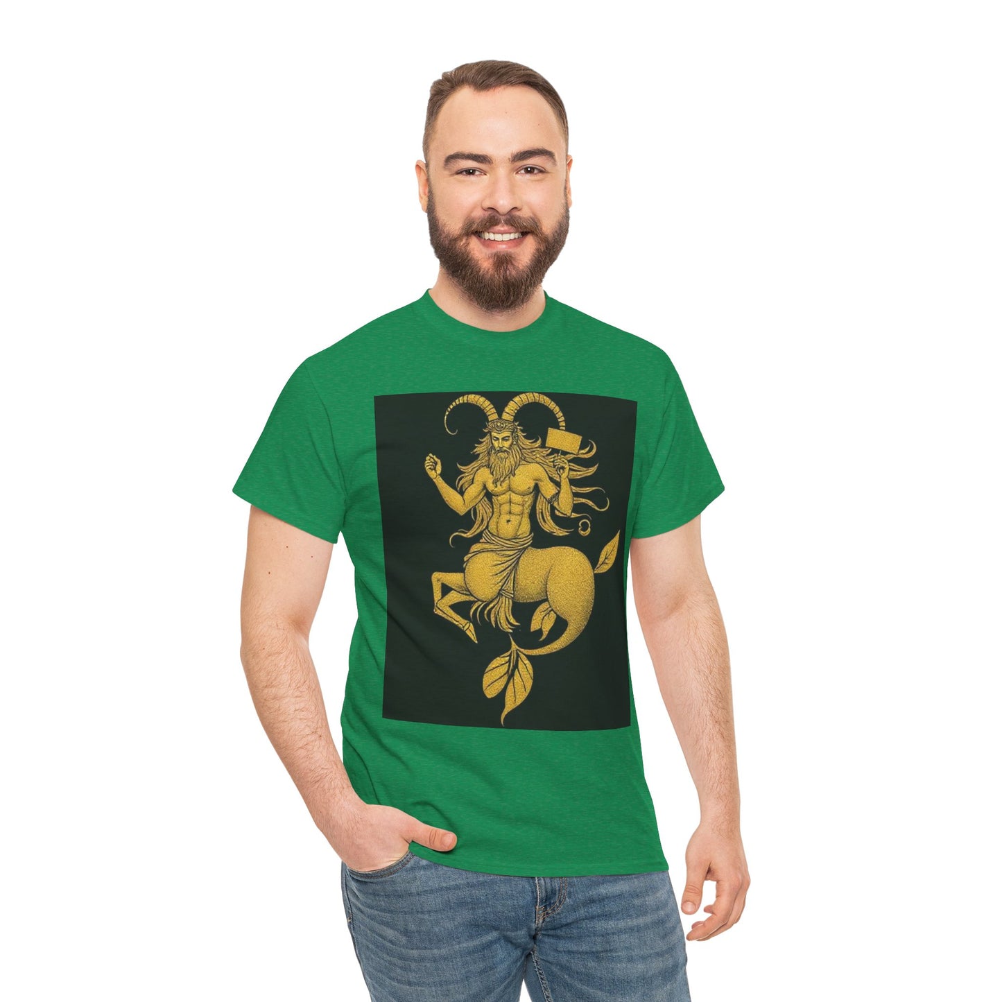 Unisex Heavy Cotton T-Shirt, Capricorn God, Zodiac Design