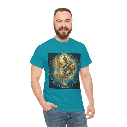 Unisex Heavy Cotton T-Shirt, Pisces King. Zodiac Design