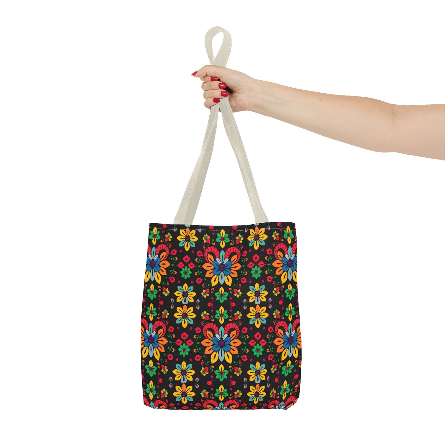 Tote Bag, (AOP), Aries, Zodiac v3, Flower Pattern