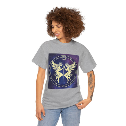 Unisex Heavy Cotton T-Shirt, Space Angel Twins, Gemini Zodiac Design