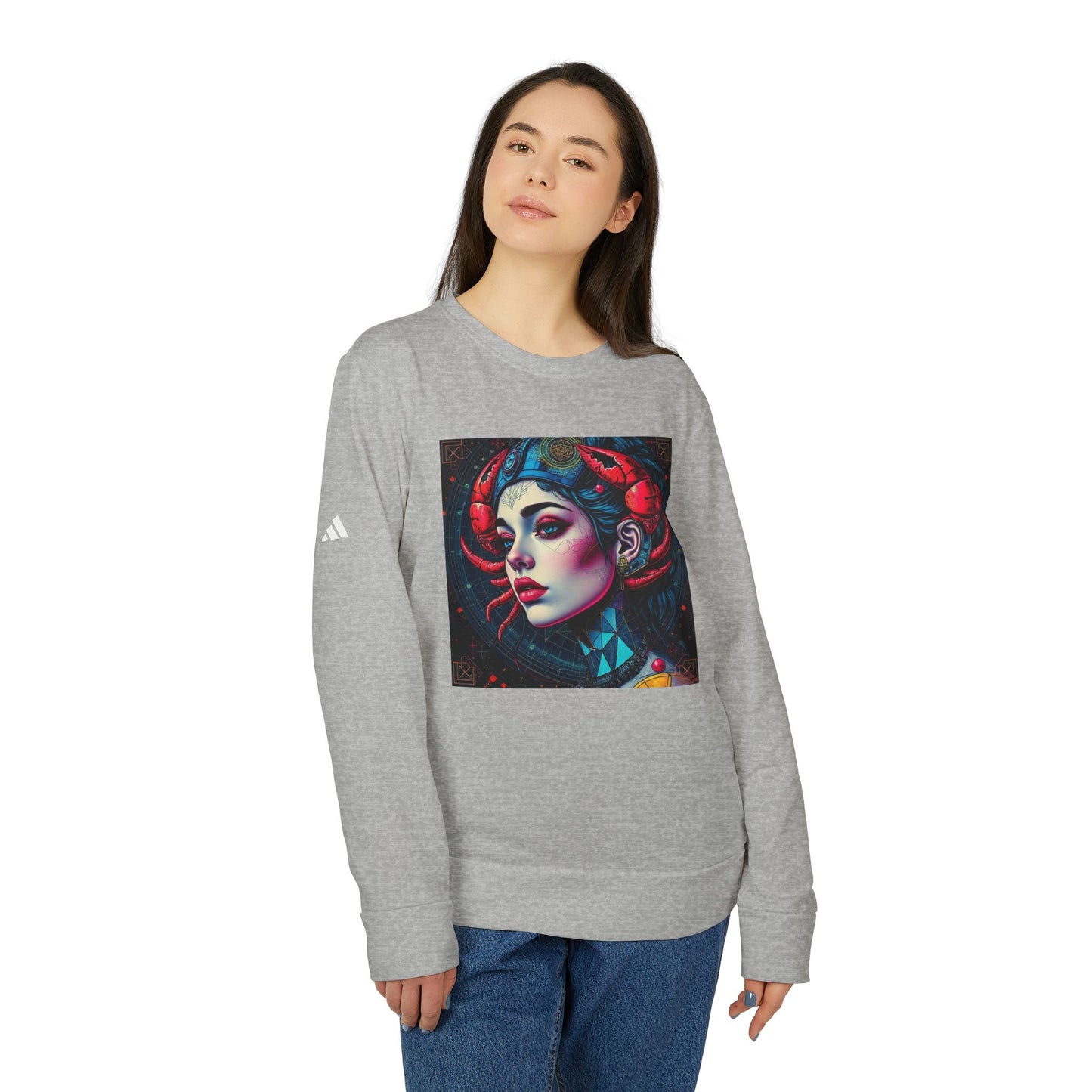 Adidas, Unisex Fleece Crewneck Sweatshirt, Cancer, Pop Art v1, Zodiac