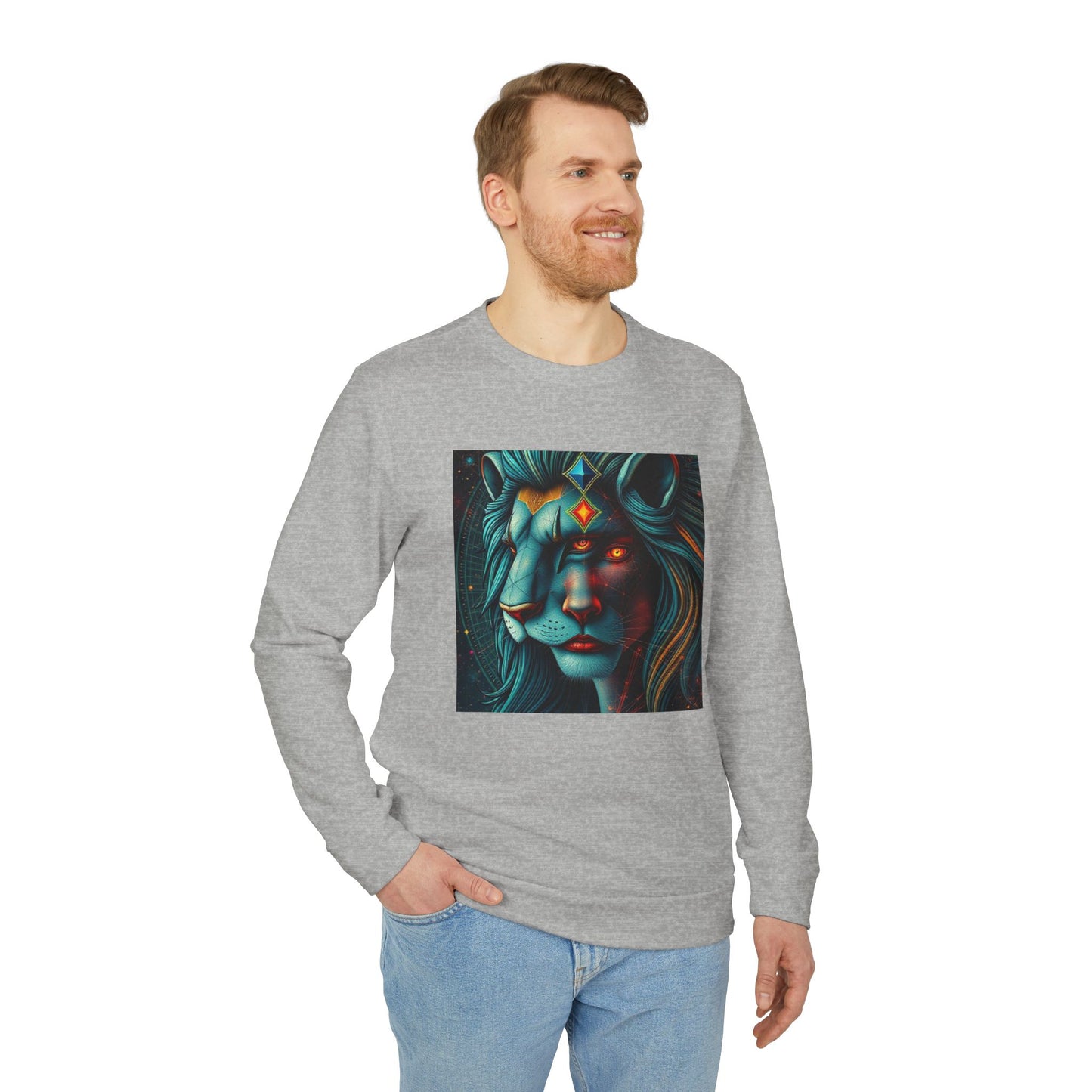 Adidas, Unisex Fleece Crewneck Sweatshirt, Leo, Pop Art, Zodiac