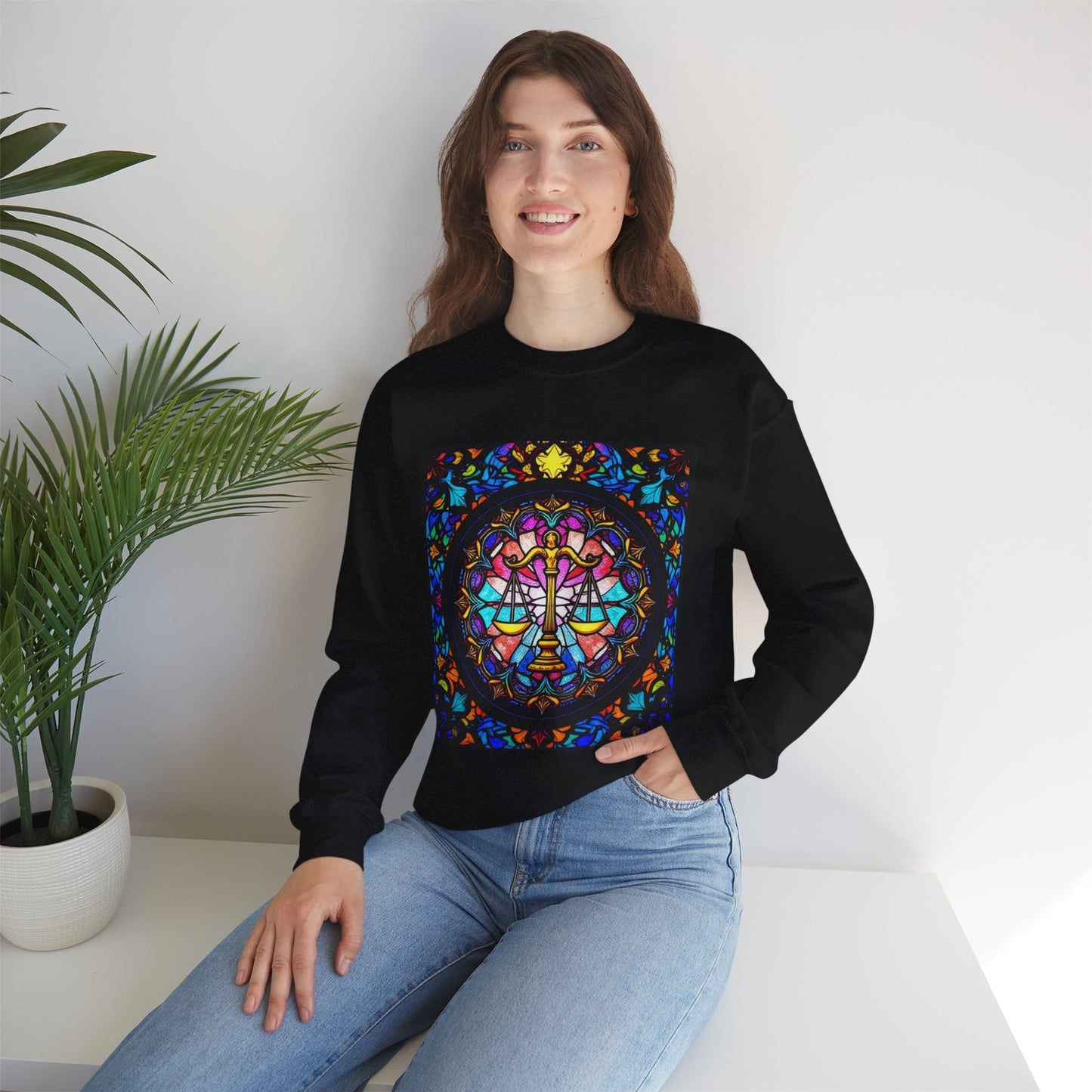 Unisex Heavy Blend™ Crewneck Sweatshirt, Glass 1, Libra Zodiac Design