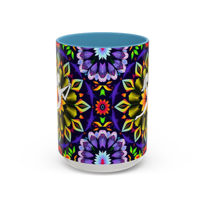 Accent Coffee Mug, Sagittarius, Zodiac v1. Flower Pattern, (11, 15oz)