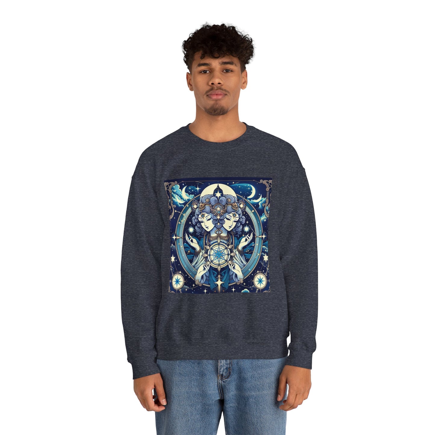 Unisex Heavy Blend™ Crewneck Sweatshirt,Twin Body, Gemini Zodiac Design