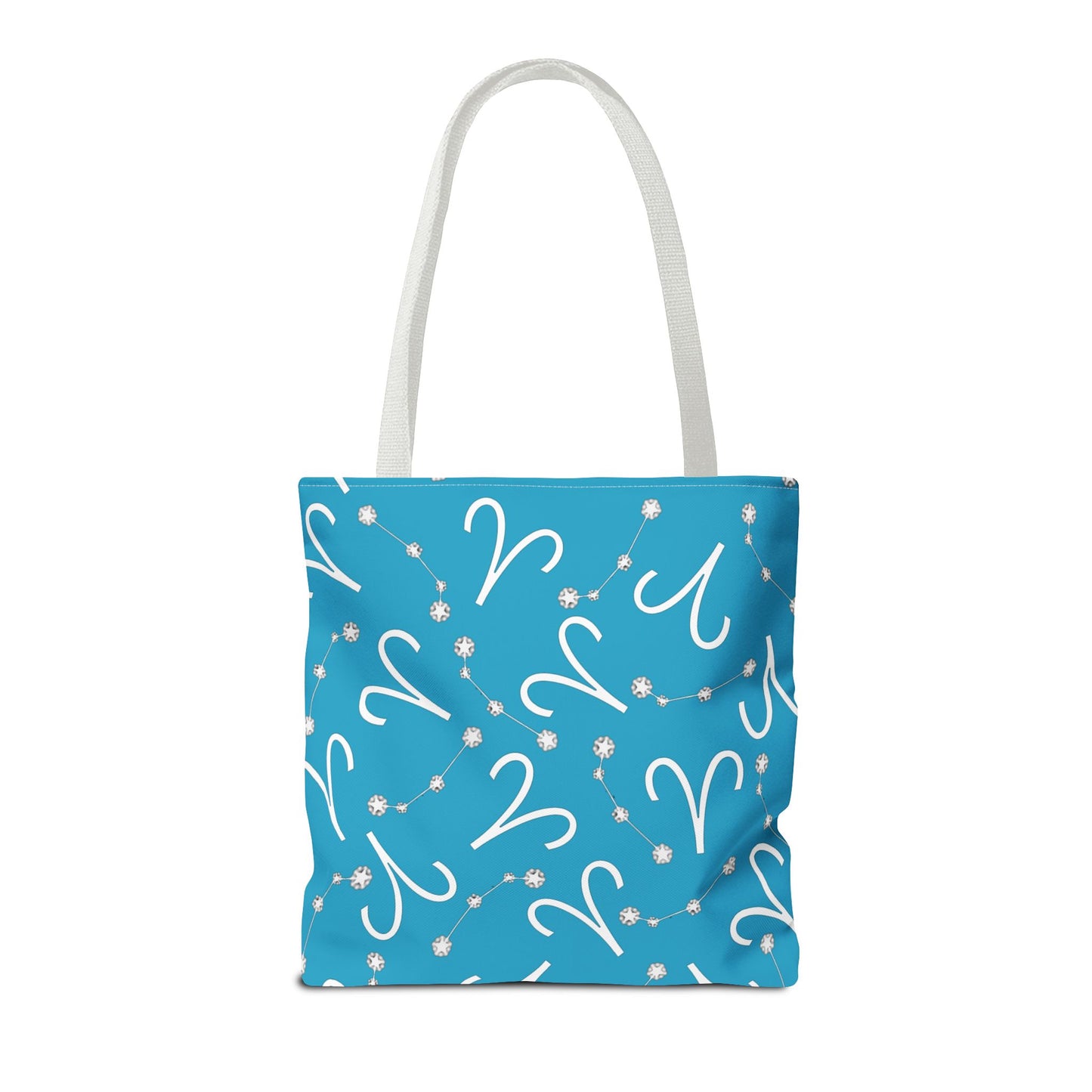 Tote Bag, Aries Zodiac Sign, AOP, (Turquoise, White)