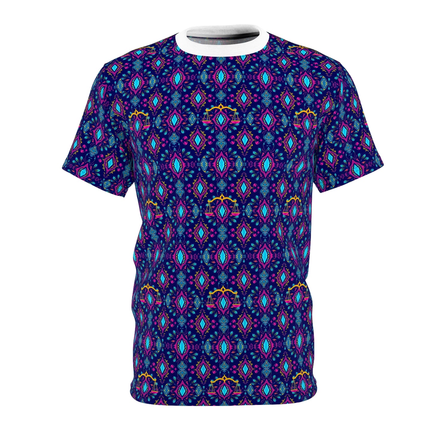 Unisex Cut & Sew T-Shirt, (AOP), Libra, Zodiac v2, Jewels Pattern