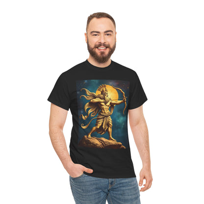 Unisex Heavy Cotton T-Shirt, Midnight Arrow, Sagittarius Zodiac Design