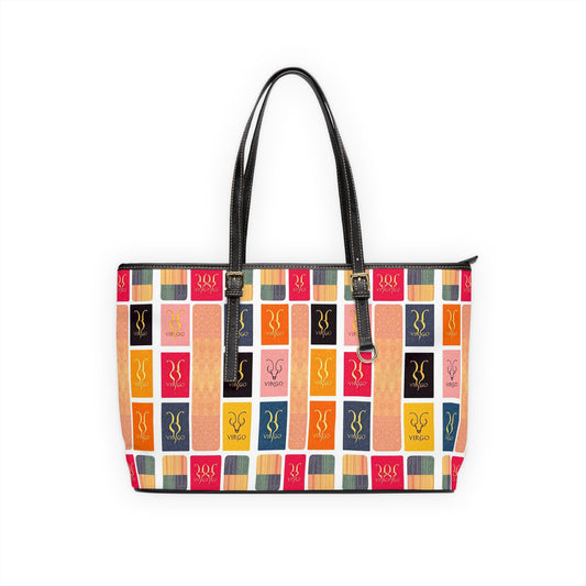 Leather Shoulder Bag, Virgo, Zodiac v3, Shapes Pattern
