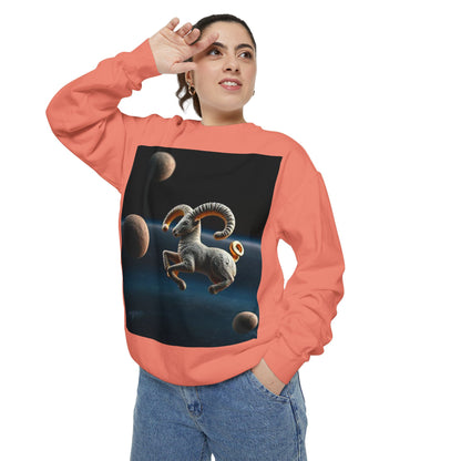 Garment-Dyed Sweatshirt, Unisex, Space Animal Design v1, Aries