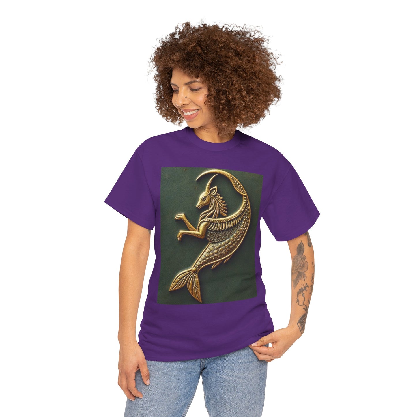 Unisex Heavy Cotton T-Shirt, Capricorn Animal v1, Symbol, Zodiac Design