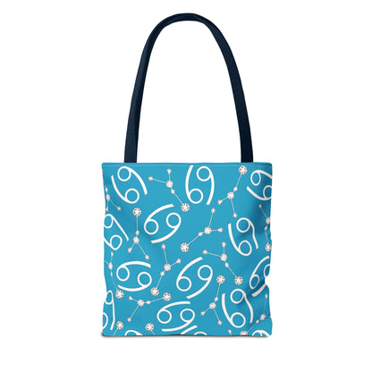 Tote Bag, Cancer Zodiac Sign, AOP, (Turquoise, White)
