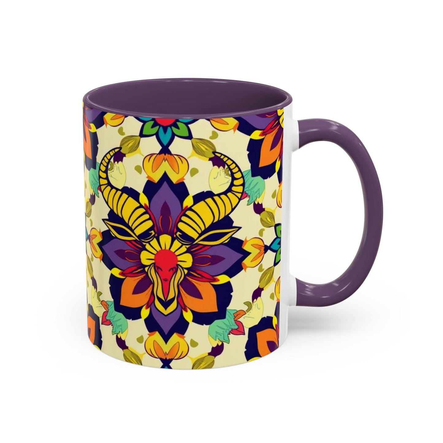 Accent Coffee Mug, Taurus, Zodiac v3. Flower Pattern, (11, 15oz)