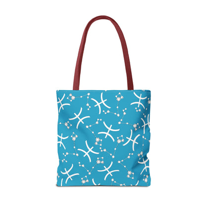 Tote Bag, Pisces Zodiac Sign, AOP, (Turquoise, White)