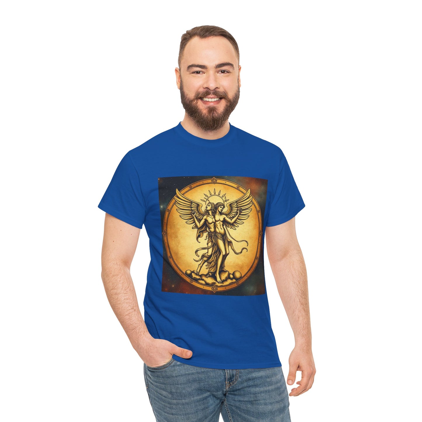 Unisex Heavy Cotton T-Shirt, Twin Angel v1, Gemini Zodiac Design