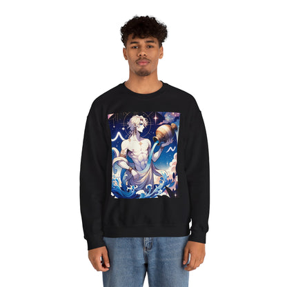 Unisex Heavy Blend™ Crewneck Sweatshirt, Anime Aqua God, Aquarius Zodiac Design
