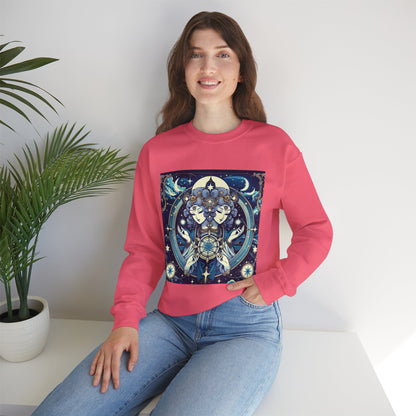 Unisex Heavy Blend™ Crewneck Sweatshirt,Twin Body, Gemini Zodiac Design
