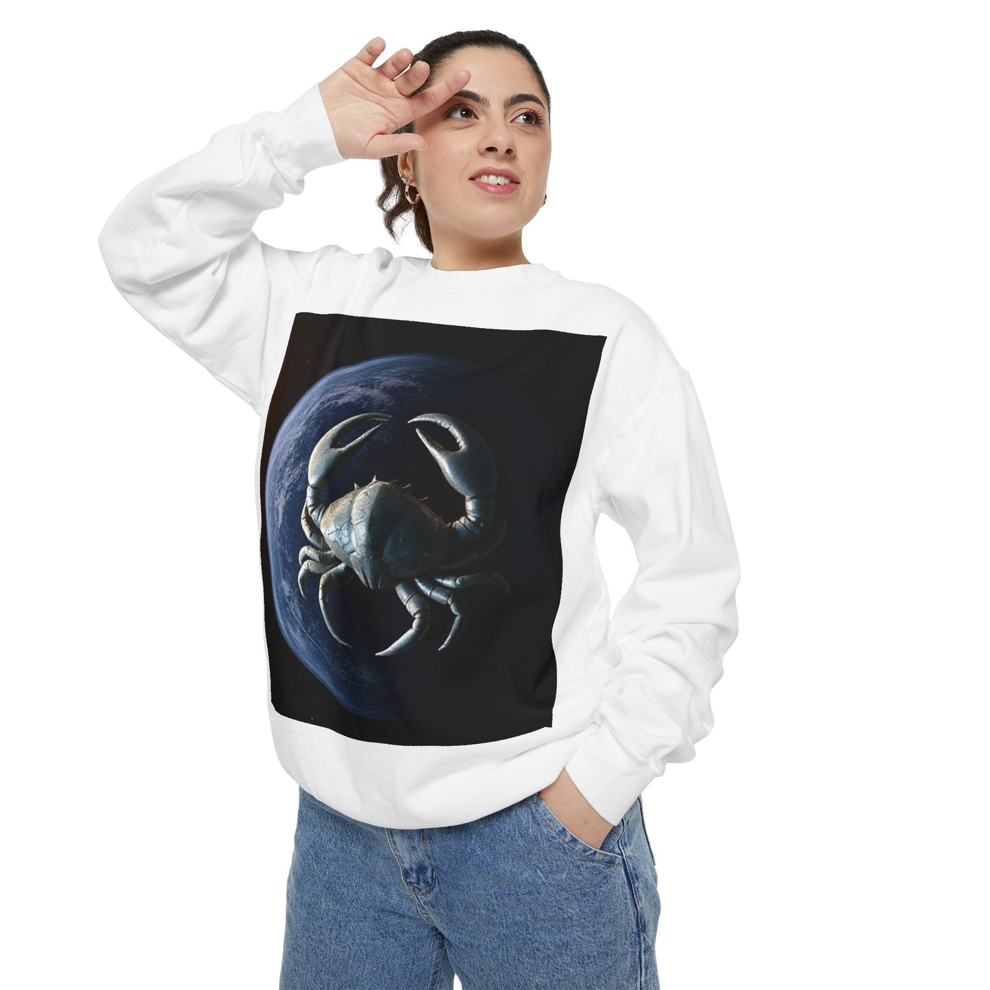 Garment-Dyed Sweatshirt, Unisex, Space Animal Design, Cancer