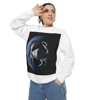 Garment-Dyed Sweatshirt, Unisex, Space Animal Design, Cancer