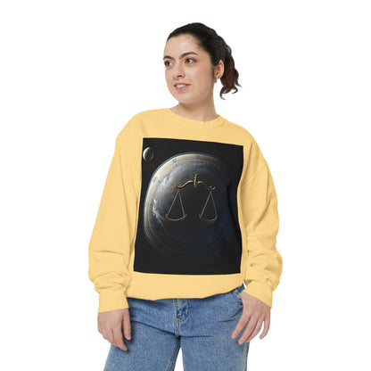 Garment-Dyed Sweatshirt, Unisex, Space Animal Design, Libra