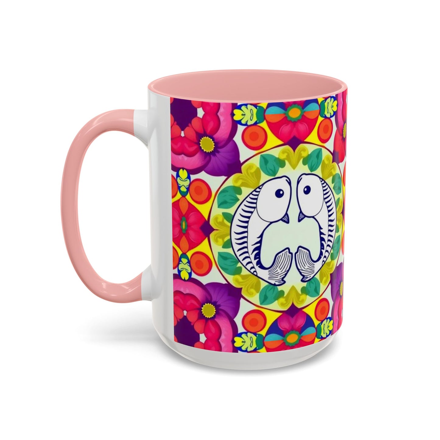 Accent Coffee Mug, Pisces, Zodiac v4, Flower Pattern, (11, 15oz)