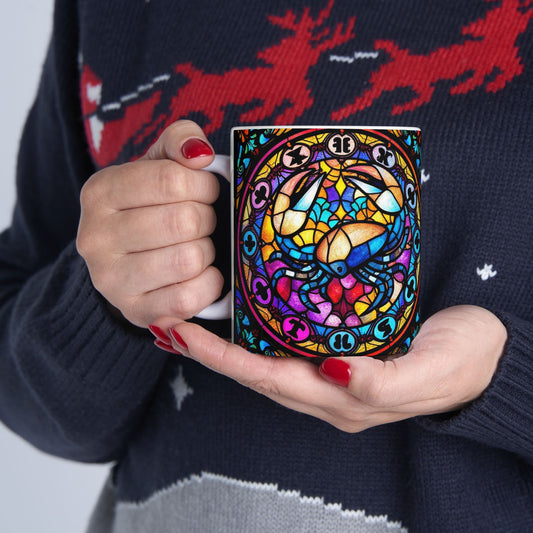 Ceramic Mug, (11oz, 15oz), Ceramic Coffee Mug, AOP, Glass Design v1, Cancer Zodiac