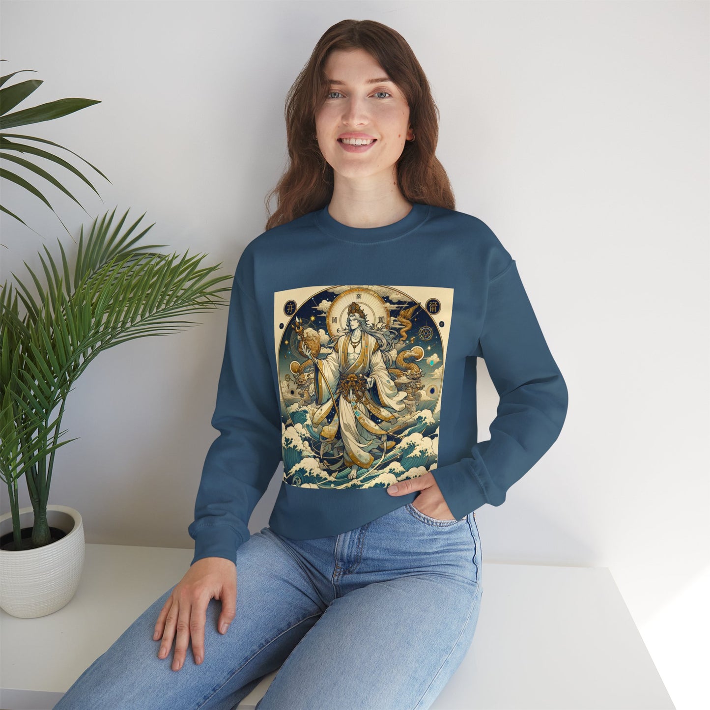 Unisex Heavy Blend™ Crewneck Sweatshirt, Anime Capricorn God,  Zodiac Design