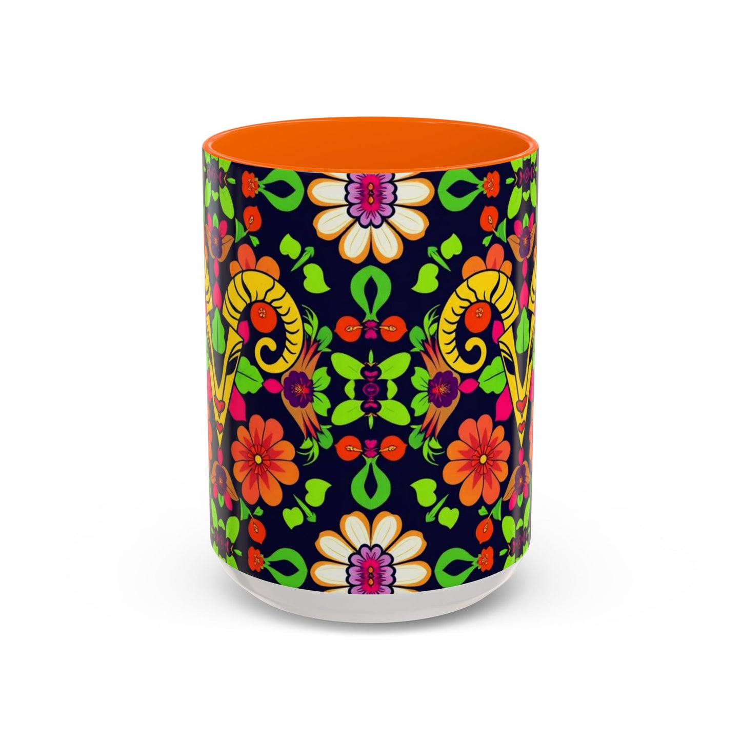 Accent Coffee Mug, Aries, Zodiac v2, Flower Pattern, (11, 15oz)