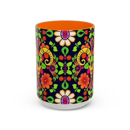 Accent Coffee Mug, Aries, Zodiac v2, Flower Pattern, (11, 15oz)